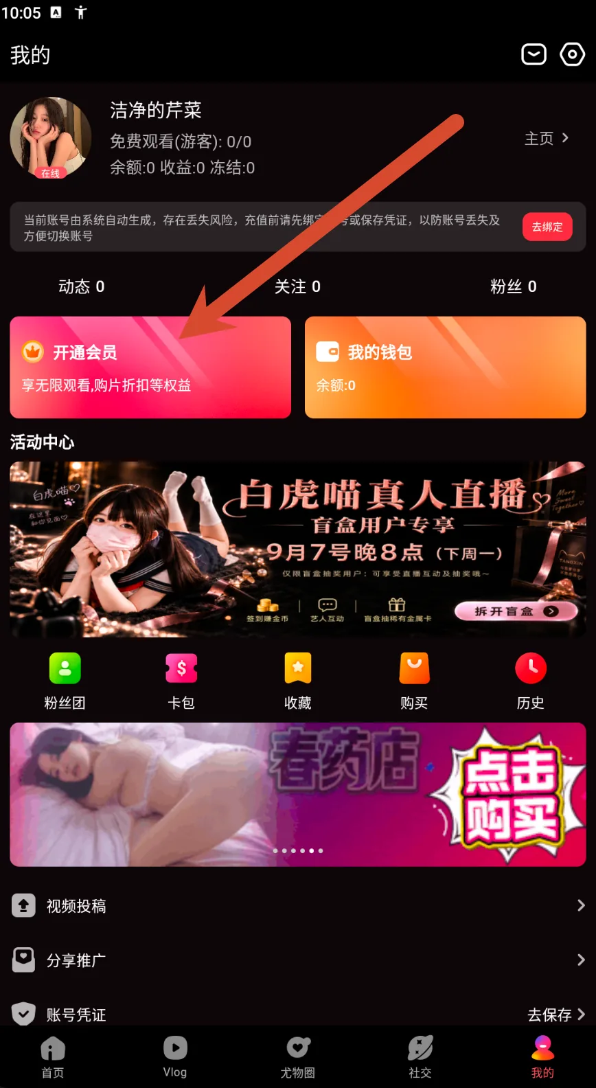 个人中心的会员入口与账户概览